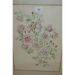 Monica Baker, 20th Century watercolour, study of roses, gilt framed and four various other botanical