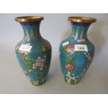 Pair of Chinese cloisonne baluster form vases with floral decoration (at fault)