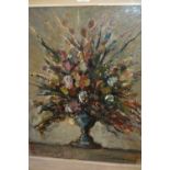 Adrian Hill, signed oil on canvas board, autumnal flowers and foliage in a vase, inscribed verso,