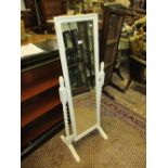 White painted cheval mirror on barley twist turned supports