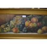Arthur Dudley signed watercolour, still life with fruit, 10.5ins x 29ins