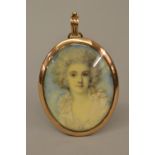 18th Century English school, watercolour, portrait miniature on ivory of a young lady wearing a pink