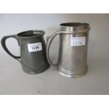 Tudric pewter tankard, No. 066 and another Tudric pewter tankard, No. 053