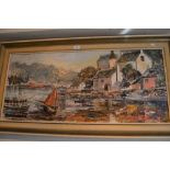 20th Century double sided oil on canvas, coastal fishing scene with beached boats, indistinctly