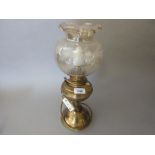 Brass electric oil lamp with etched glass shade