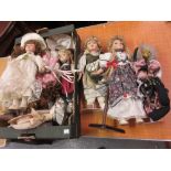 Box containing a quantity of various 20th Century bisque porcelain headed dolls