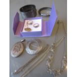 Two 9ct gold dress rings, 9ct gold pendant locket and a small quantity of various silver jewellery