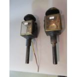 Pair of 19th Century brass and black japanned coach lamps