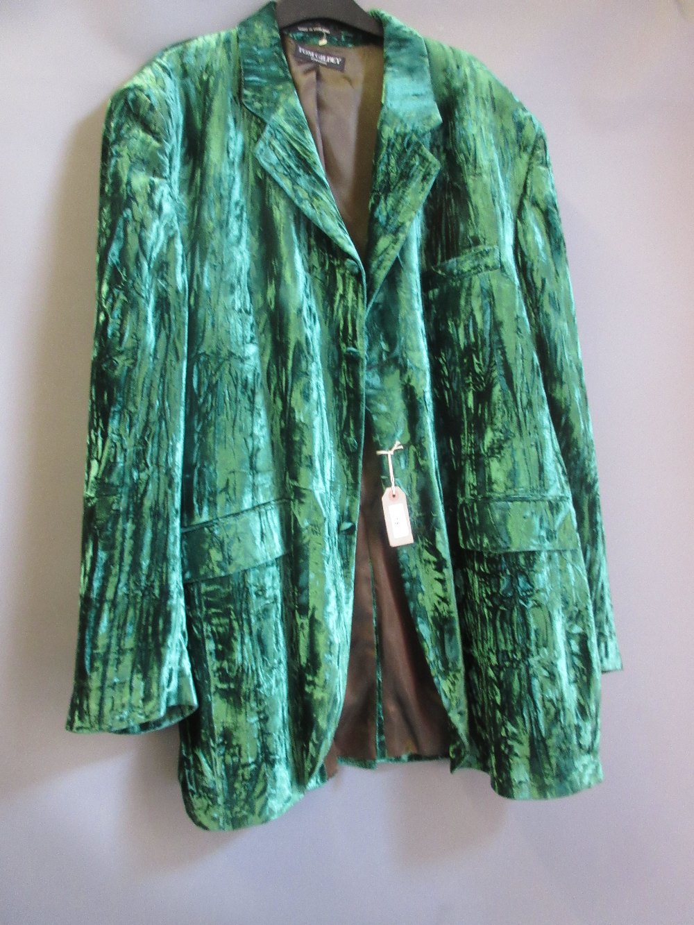 Tom Gilbey of London, green crushed velvet jacket, bearing labels This is a man's jacket. We would