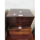 19th Century rosewood dressing case with hinged cover enclosing a fitted interior and concealed