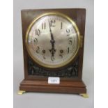 Mahogany bracket clock, the silvered dial with Arabic numerals and two train movement striking on