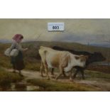 John Dawson Watson, watercolour, figure with cattle on a track entitled 'Homewood Bound', signed