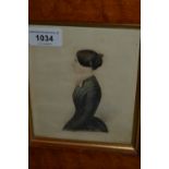 19th Century maplewood framed watercolour, portrait of a lady, 6ins x 5ins