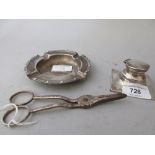 Silver inkstand, ashtray and grape scissors