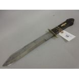 Large steel bladed Bowie type knife with wooden grip