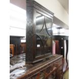 Small Edwardian mahogany and blind fretwork hanging corner cabinet together with a pair of barley