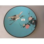 Japanese circular cloisonne plate decorated with a heron