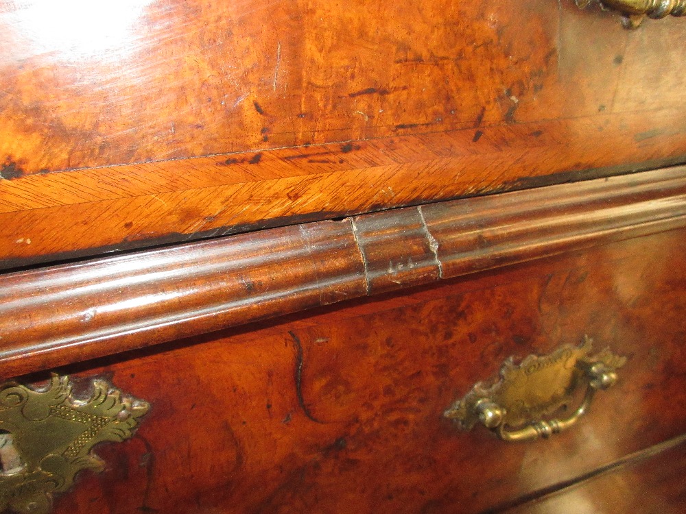 Early 18th Century walnut and herringbone crossbanded bureau, the fall front enclosing a fitted - Image 6 of 12