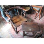 19th Century yew wood rocking chair (cut down, with alterations) and a 20th Century oak joint stool