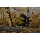 H. Clayton Adams, oil on board, figures in a woodland scene, signed, 7.5ins x 9.5ins, gilt framed