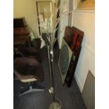 20th Century chrome floral design standard lamp and a modern floor standing lamp with linen