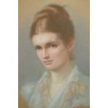19th Century pastel portrait of a lady, signed with initials E.S. and dated 1890 together with a
