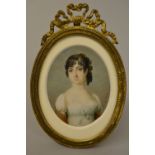 G.E. Lami, watercolour, portrait miniature on ivory of a young lady with her hair in ringlets