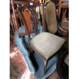 Pair of 19th Century oak pierced splat back side chairs with overstuffed seats, raised on square