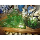 Art Deco green moulded glass dressing table set