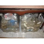 Five boxes containing a large quantity of various 19th and 20th Century cut glass lustres, drops and