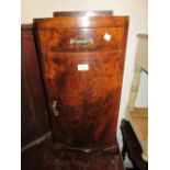 Walnut bow fronted bedside chest having single drawer and panel door, similar oak bedside cabinet