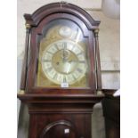 George III mahogany longcase clock, the arched hood flanked by turned columns above an arched