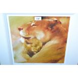 Rolf Harris, signed Limited Edition colour print of a lioness and cub, No. 132 of 195 29.5ins x