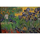 Modern acrylic on canvas, irises after Van Gogh, 35ins x 47ins