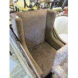 Late 20th Century brown dralon covered armchair with loose cushions on square tapering supports
