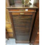 20th Century French Kingwood tambour fronted side cabinet with galleried top, raised on a plinth