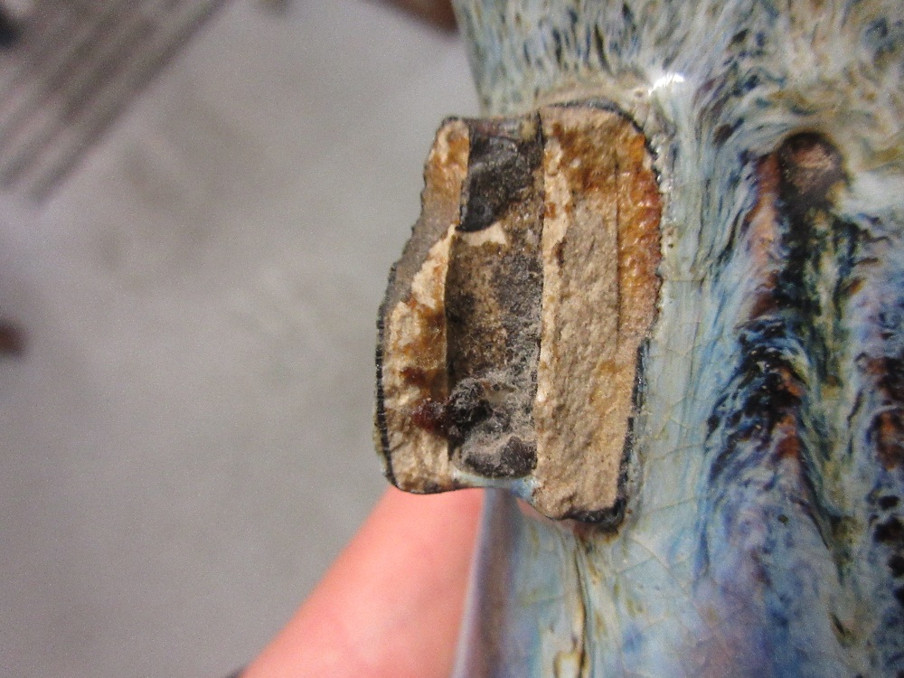 Antique Chinese stoneware rectangular baluster form vase decorated with a mottled blue glaze (with - Image 9 of 9