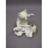 Royal Copenhagen porcelain figures of fighting polar bear cubs