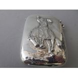 American sterling silver vesta case, embossed with cowboys on horseback