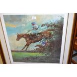 J.C. Picard, signed Limited Edition colour print, Clare Burton, signed print, horse racing scene,