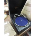 Black rexine table model wind-up gramophone, together with a small quantity of '78 speed records
