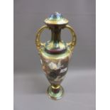 20th Century Dresden two handled baluster form vase and cover (cover at fault) decorated with a