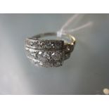 Platinum triple row diamond set ring in Art Deco style