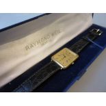 Gentleman's Raymond Weil rectangular gold plated wristwatch with original box