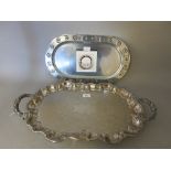 Silver plated two handled rectangular tray and a modern oval pewter tray by Wilton Armetale