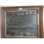 Arthur Henry Jenkins, 20th Century oil on board, river landscape, signed, 13.5ins x 16.5ins, gilt