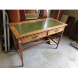 20th Century oak and green leather inset two drawer writing table, on square tapering supports