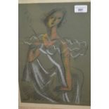 Charcoal and pastel drawing, stylised portrait of a young lady, indistinctly signed, 14.5ins x 10ins