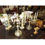 Pair of good quality 20th Century silvered metal three light table lamps in the form of 18th Century