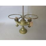 Large cast brass twin light adjustable table lamp in the form of an oil lamp